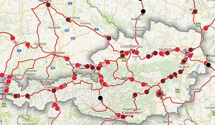 map of railway tracks in Austria