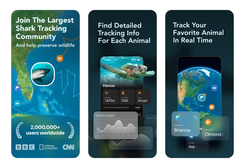 Screenshots of the Ocearch mobile app