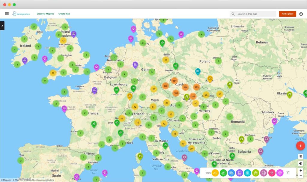 example view of the swimplaces map